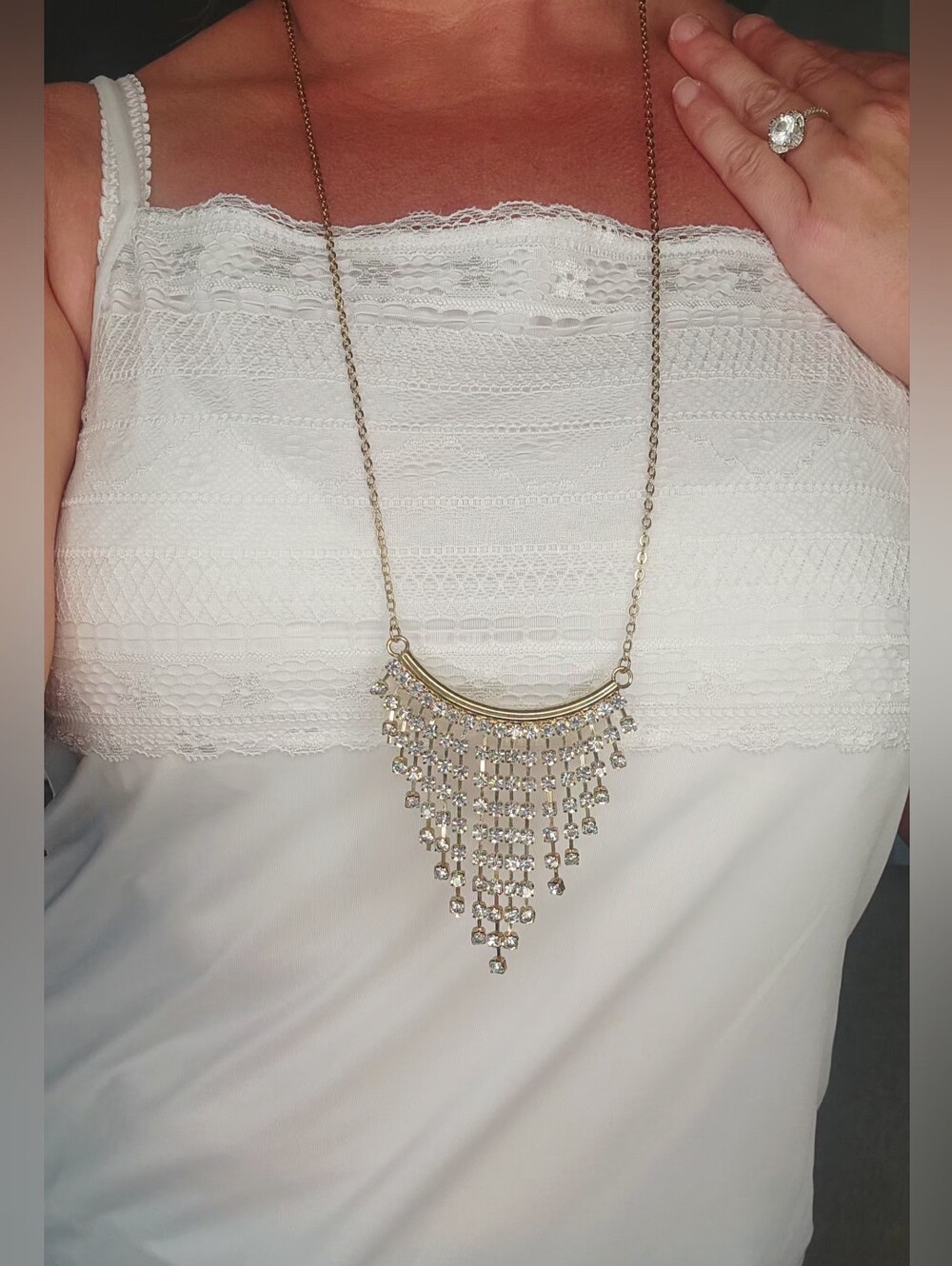 Gold-Tone Cascading Crystal Fringe Necklace - Elegant Statement
